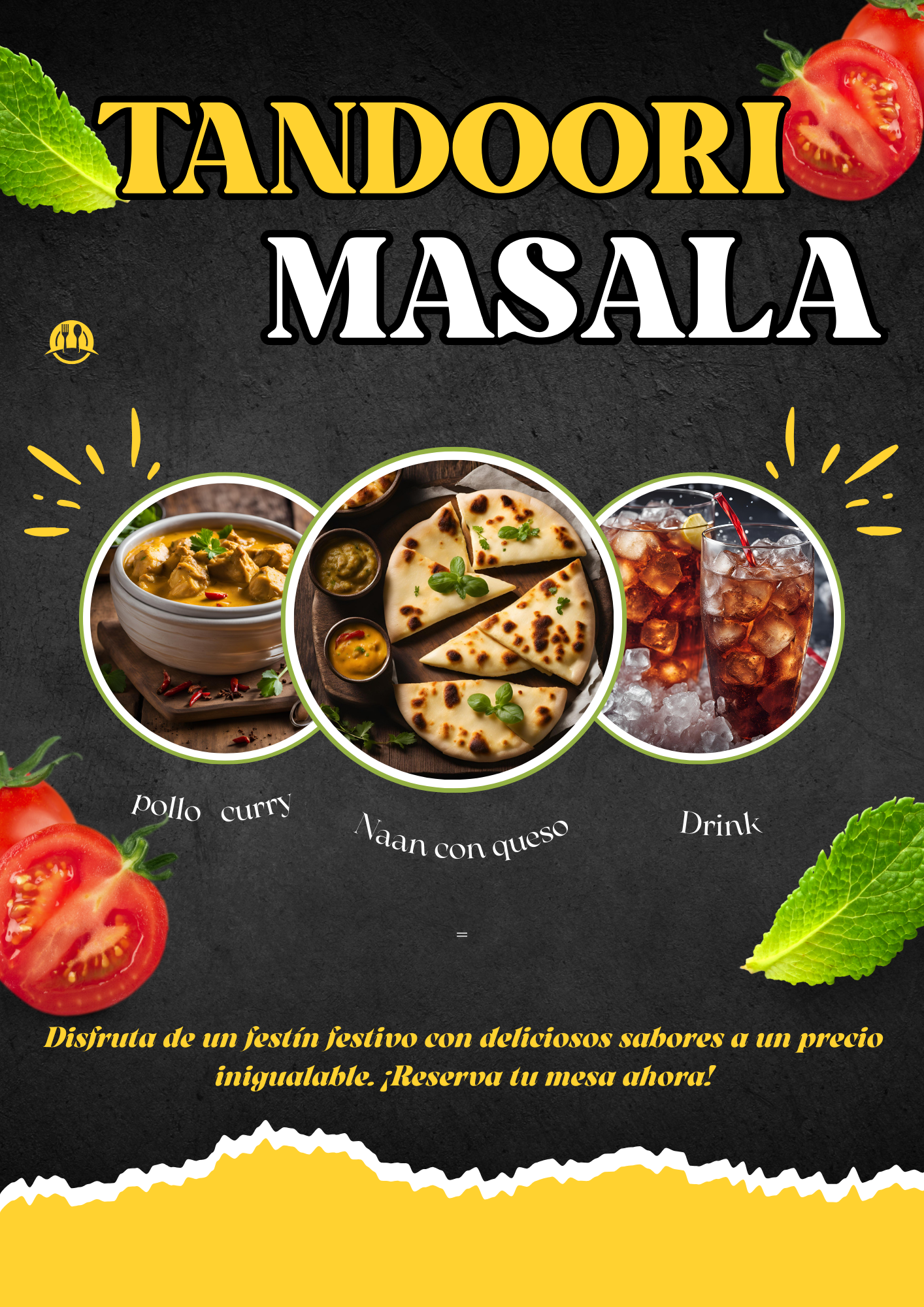 Combo Deal - 6: Pollo curry + Naan con queso + Drink