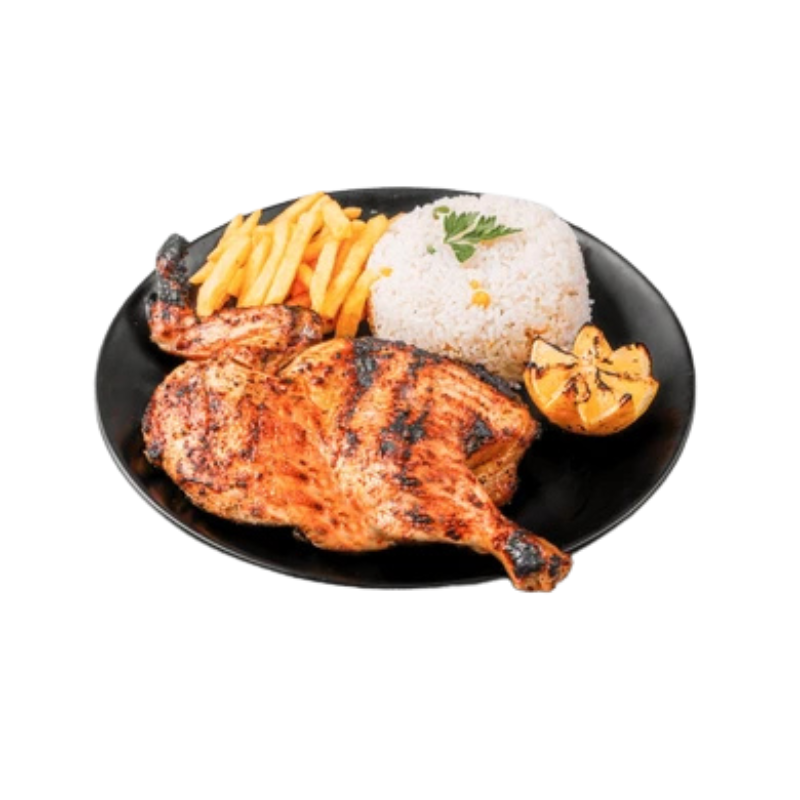 1/2 POLLO ASADO CON PATATAS Y ARROZ