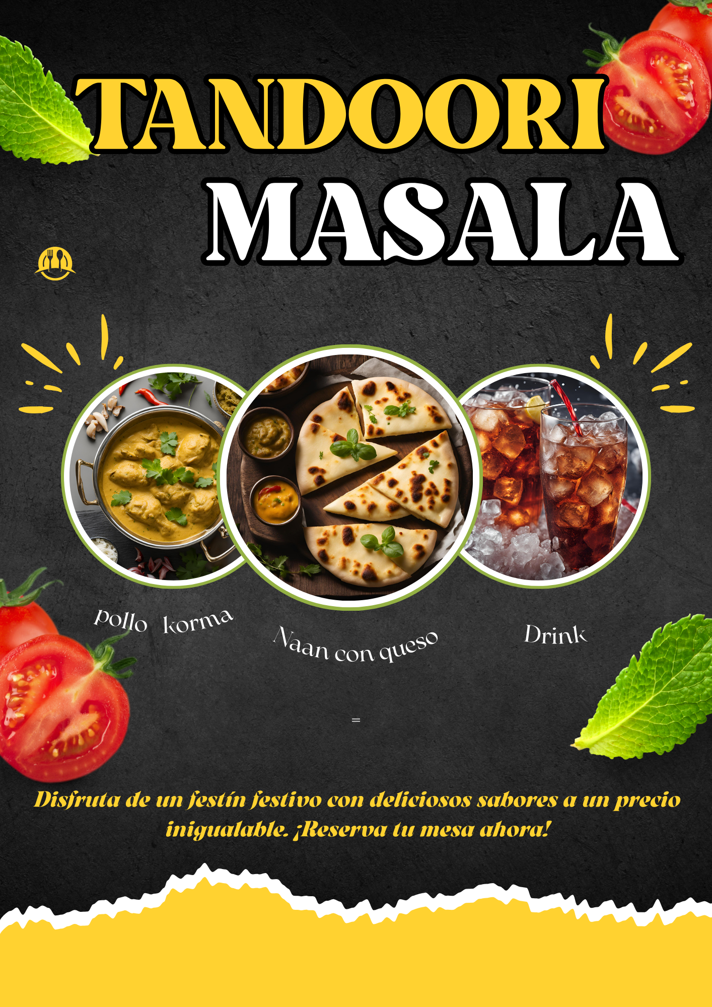 Combo Deal - 5: Pollo korma + Naan con queso + Drink