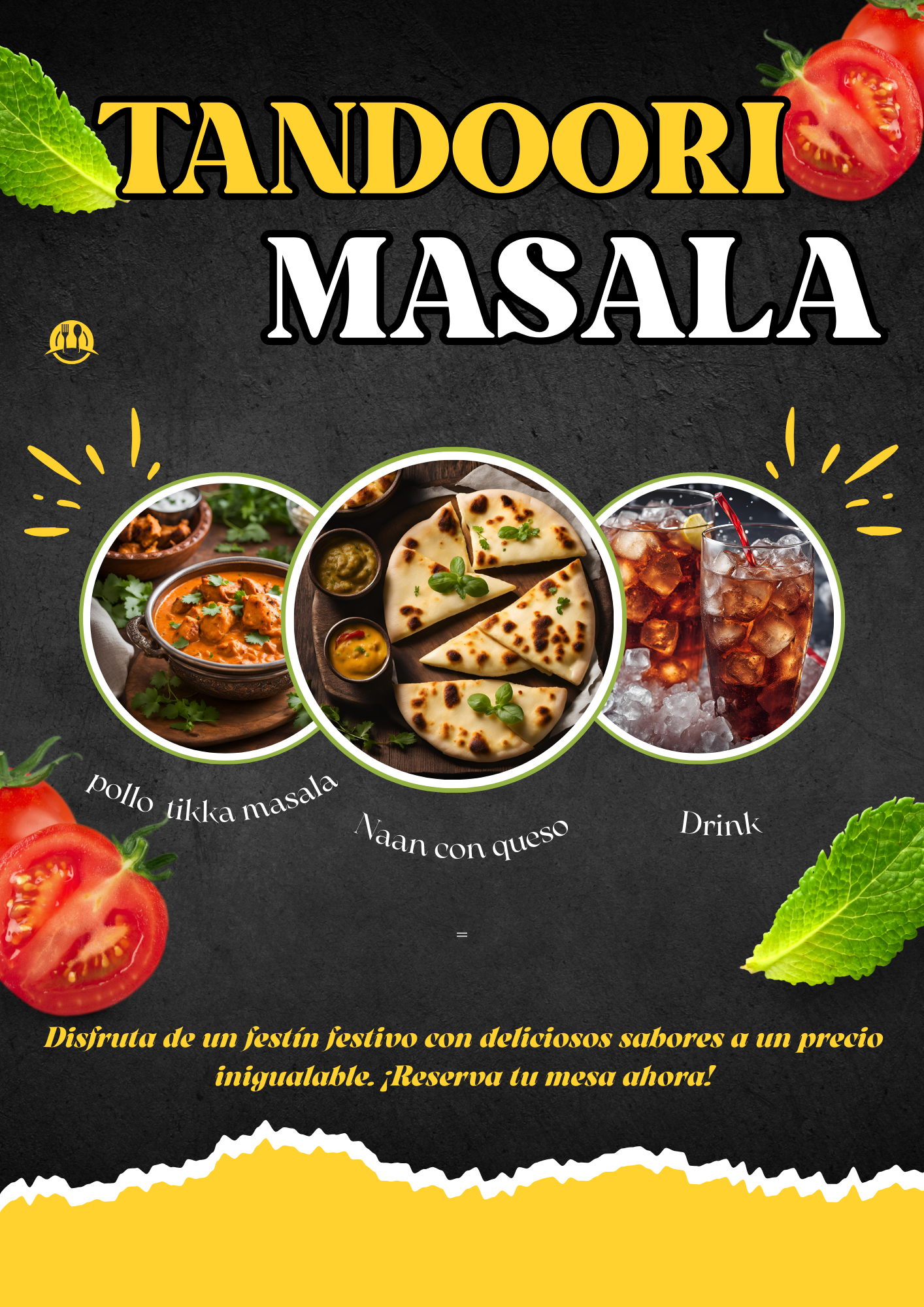 Combo Deal - 4: Pollo tikka masala + Naan con queso + Drink